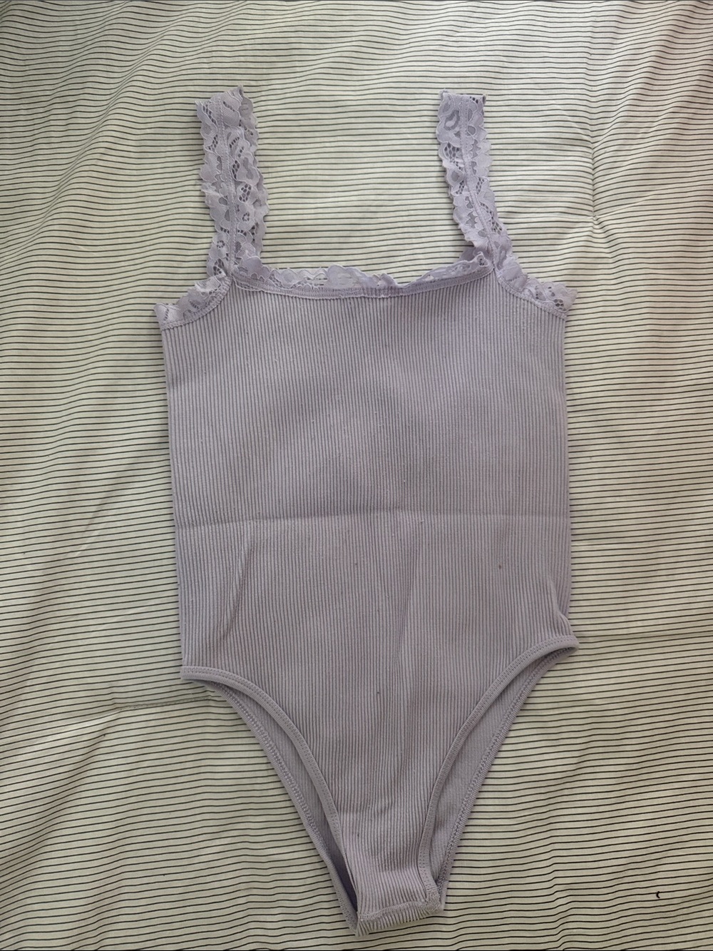 Zara Lavender Ribbed Lace-Trim Top